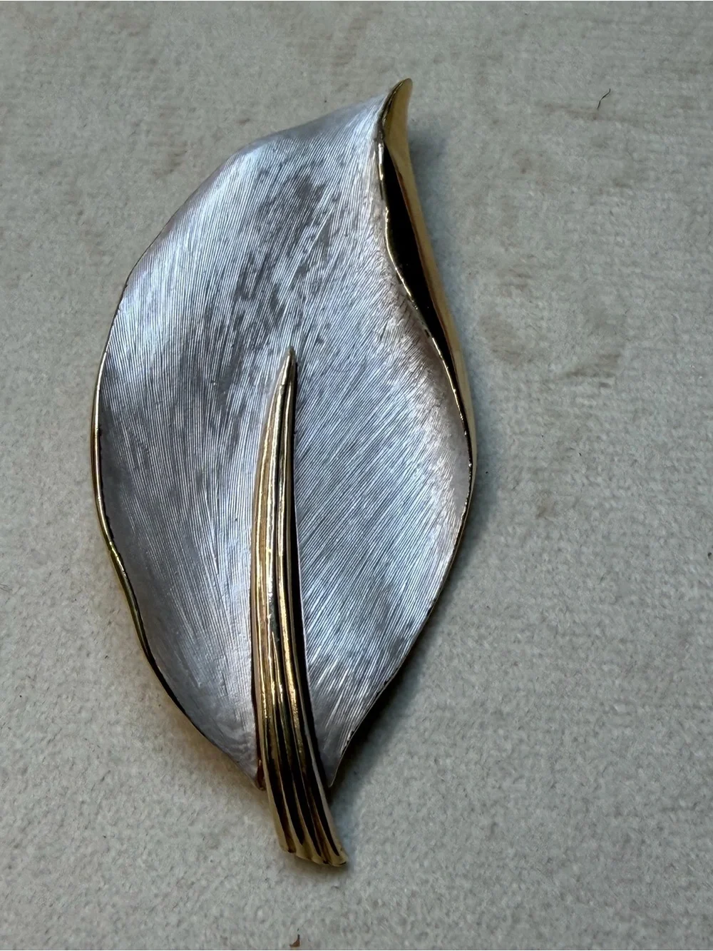Brushed Silver-Tone Leaf Brooch with Gold Accent - Women Jewelry Brooches